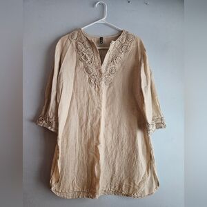 Sacred Threads Beige Tunic with Lace Details Linen Cotton Natural Fibers